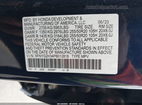 5FNYG2H34PB012818 2023 HONDA PILOT Dark Blue Вид подкапотного пространства