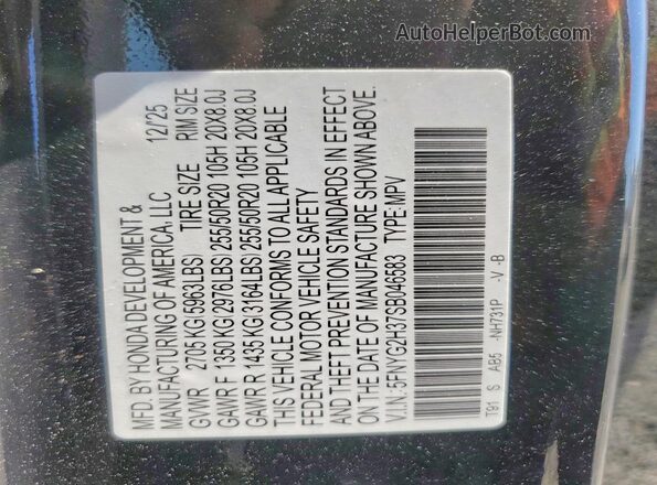 5FNYG2H37SB046583 2025 HONDA PILOT Black VIN կոդի պիտակի տեսք