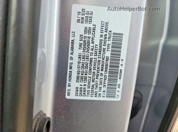 5FPYK2F13KB007982 2019 HONDA RIDGELINE Charcoal Vista del compartimento del motor