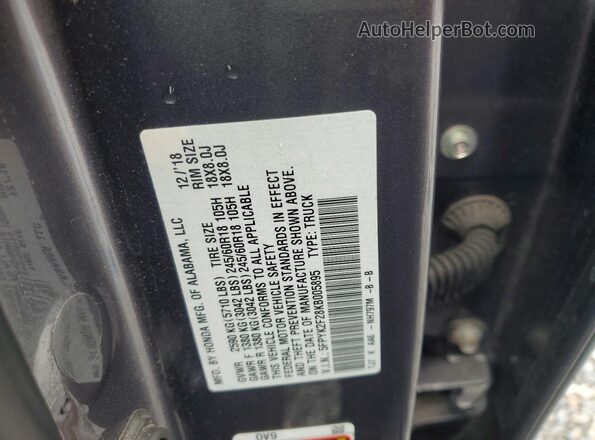5FPYK2F28KB005895 2019 HONDA RIDGELINE Charcoal 