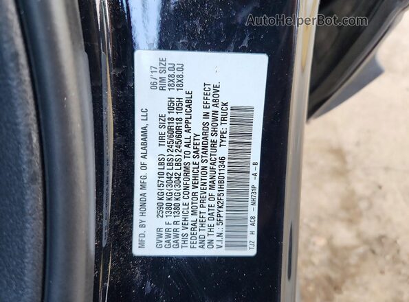5FPYK2F51HB011346 2017 HONDA RIDGELINE Black ძრავის განყოფილების ხედი