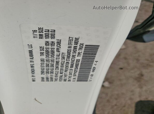 5FPYK2F55HB007820 2017 HONDA RIDGELINE White 
