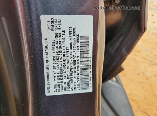 5FPYK2F62HB009274 2017 HONDA RIDGELINE Gray Vista del compartimento del motor