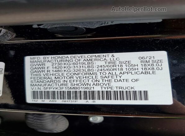 5FPYK3F15MB019821 2021 HONDA RIDGELINE Black Вид підкапотного простору