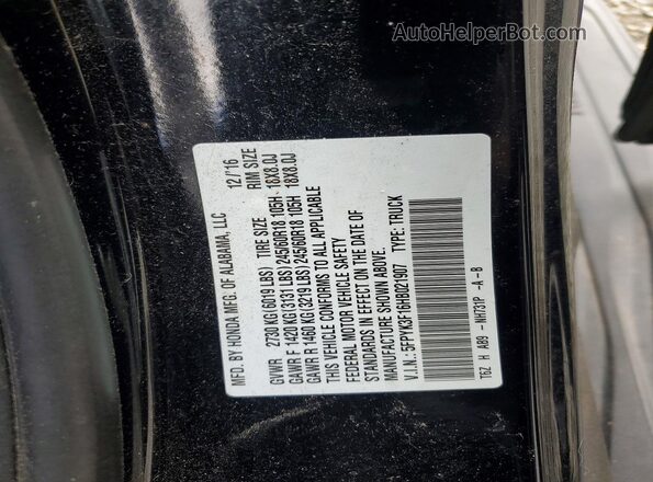 5FPYK3F16HB021907 2017 HONDA RIDGELINE Черный Вид наклейки с VIN-кодом
