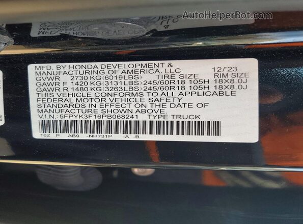 5FPYK3F16PB068241 2023 HONDA RIDGELINE Черный 