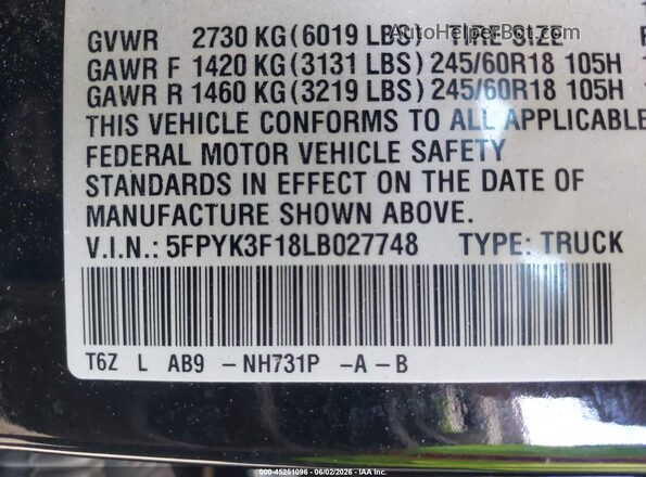 5FPYK3F18LB027748 2020 HONDA RIDGELINE Black Engine compartment view