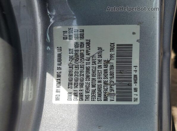 5FPYK3F19JB017694 2018 HONDA RIDGELINE Серый 