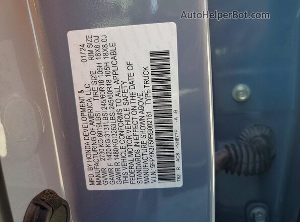 5FPYK3F50RB002161 2024 HONDA RIDGELINE Gray Widok komory silnika