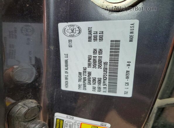 5FPYK3F51LB501185 2020 HONDA RIDGELINE Gray Vista del compartimento del motor