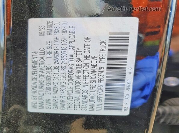 5FPYK3F51PB037479 2023 HONDA RIDGELINE Charcoal 