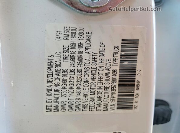 5FPYK3F52RB014098 2024 HONDA RIDGELINE White Engine compartment view