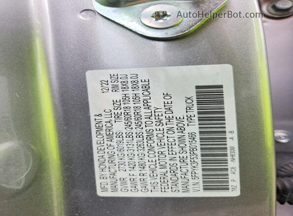5FPYK3F53PB015466 2023 HONDA RIDGELINE Silver Շարժիչի բաժամունքի տեսք