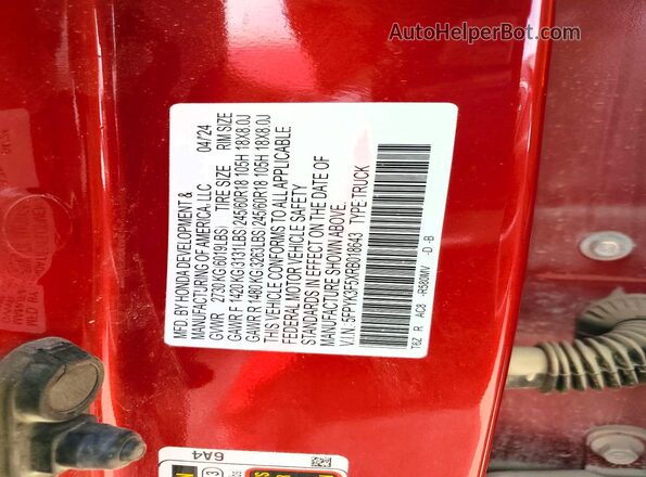5FPYK3F5XRB018643 2024 HONDA RIDGELINE Red ძრავის განყოფილების ხედი