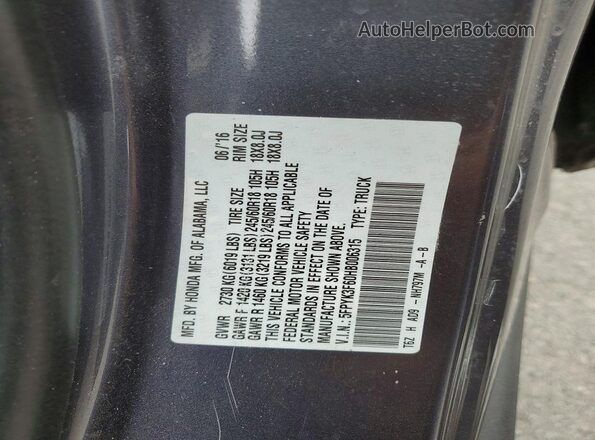 5FPYK3F60HB006315 2017 HONDA RIDGELINE Gray 