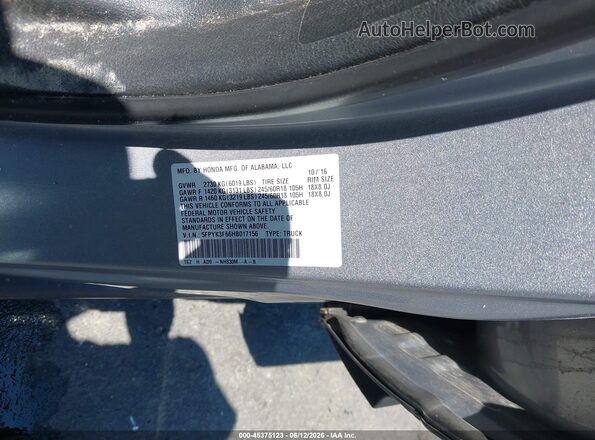 5FPYK3F66HB017156 2017 HONDA RIDGELINE Серый Вид подкапотного пространства