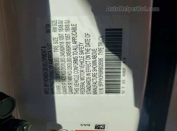 5FPYK3F69RB026595 2024 HONDA RIDGELINE White VIN sticker view