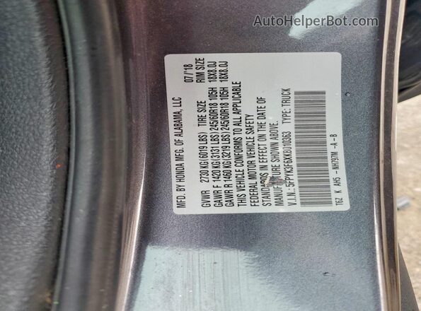 5FPYK3F6XKB010363 2019 HONDA RIDGELINE Gray Widok komory silnika