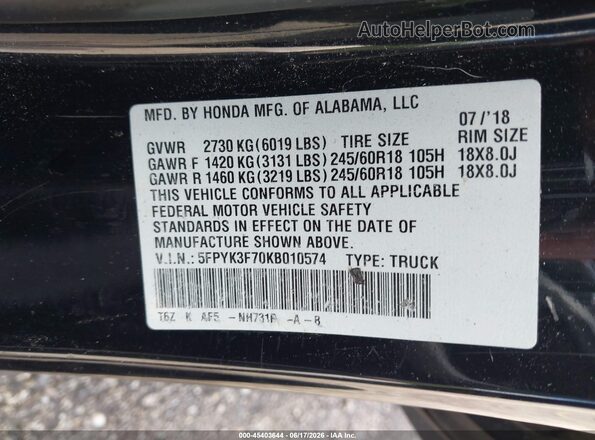 5FPYK3F70KB010574 2019 HONDA RIDGELINE Black Widok komory silnika
