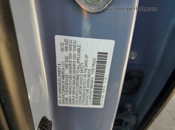 5FPYK3F71NB029414 2022 HONDA RIDGELINE Gray VIN կոդի պիտակի տեսք