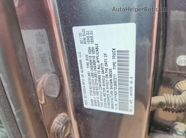 5FPYK3F72LB007211 2020 HONDA RIDGELINE Gray Widok komory silnika