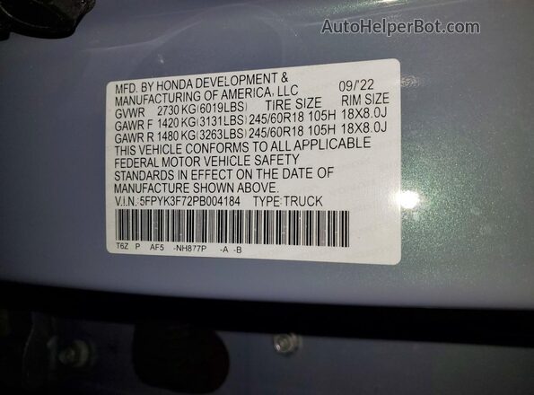 5FPYK3F72PB004184 2023 HONDA RIDGELINE Blue Շարժիչի բաժամունքի տեսք