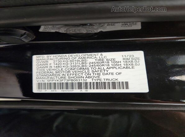 5FPYK3F73PB063132 2023 HONDA RIDGELINE Black Engine compartment view