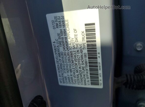 5FPYK3F75NB011983 2022 HONDA RIDGELINE Blue 