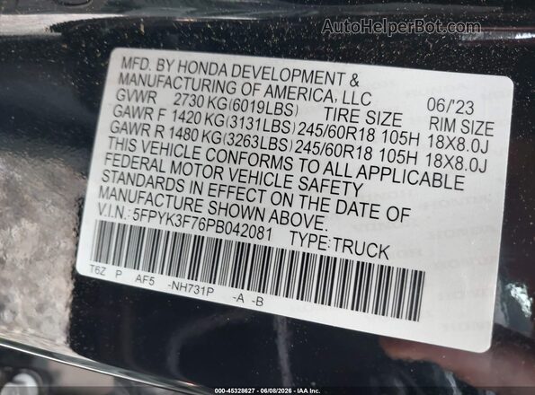 5FPYK3F76PB042081 2023 HONDA RIDGELINE Black Widok komory silnika