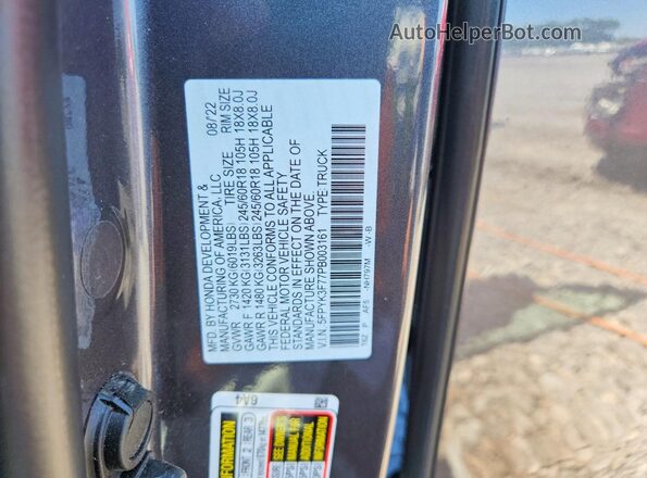 5FPYK3F77PB003161 2023 HONDA RIDGELINE Gray Вид підкапотного простору