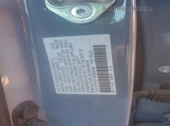 5FPYK3F78PB040056 2023 HONDA RIDGELINE Blue Вид наклейки з VIN-кодом