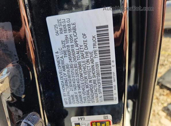 5FPYK3F87SB031091 2025 HONDA RIDGELINE Black Engine compartment view