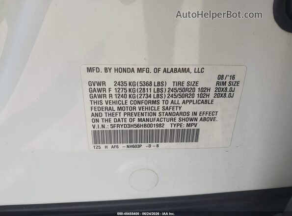 5FRYD3H56HB001982 2017 ACURA MDX White Engine compartment view