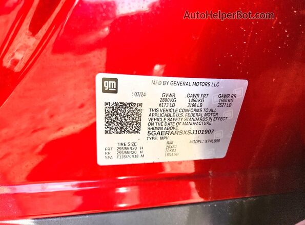 5GAERARSXSJ101907 2025 BUICK ENCLAVE Красный Вид наклейки с VIN-кодом
