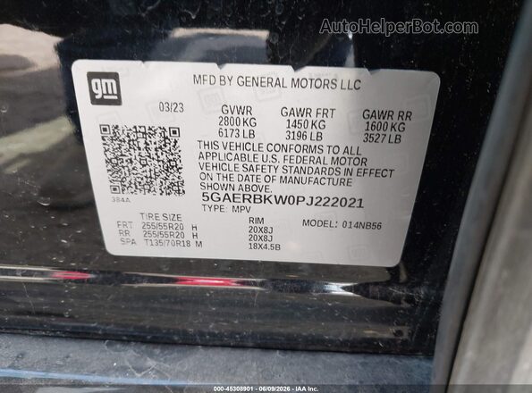 5GAERBKW0PJ222021 2023 BUICK ENCLAVE Black Вид підкапотного простору