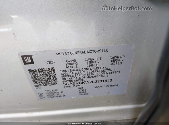 5GAERBKW2LJ301443 2020 BUICK ENCLAVE Silver Вид підкапотного простору