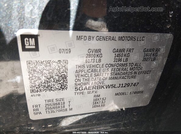 5GAERBKW5LJ129747 2020 BUICK ENCLAVE Black Շարժիչի բաժամունքի տեսք