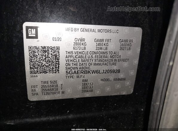5GAERBKW6LJ205928 2020 BUICK ENCLAVE Black Շարժիչի բաժամունքի տեսք