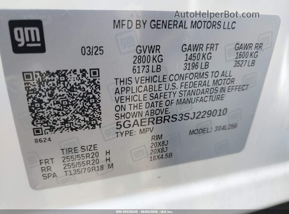 5GAERBRS3SJ229010 2025 BUICK ENCLAVE White Engine compartment view