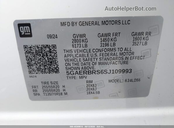 5GAERBRS6SJ109993 2025 BUICK ENCLAVE White Vista del compartimento del motor