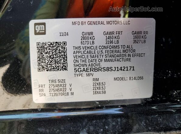 5GAERBRS8SJ142171 2025 BUICK ENCLAVE Black VIN sticker view
