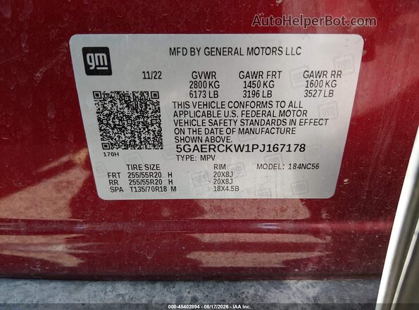 5GAERCKW1PJ167178 2023 BUICK ENCLAVE Red Engine compartment view