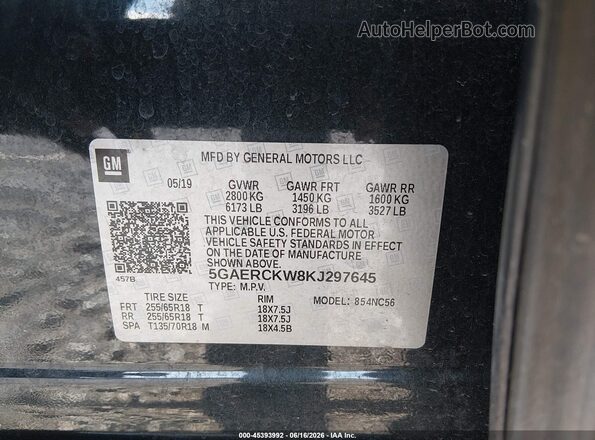 5GAERCKW8KJ297645 2019 BUICK ENCLAVE Green Vista del compartimento del motor