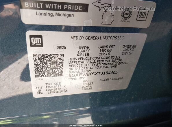 5GAEVAKSXTJ154405 2026 BUICK ENCLAVE Blue Engine compartment view