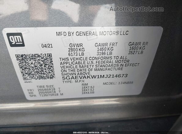 5GAEVAKW1MJ214673 2021 BUICK ENCLAVE Gray Engine compartment view