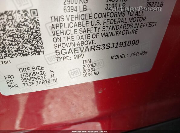 5GAEVARS3SJ191090 2025 BUICK ENCLAVE Maroon Widok komory silnika