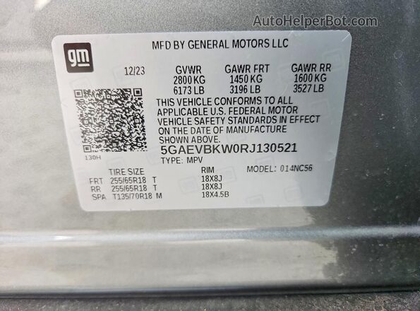 5GAEVBKW0RJ130521 2024 BUICK ENCLAVE Silver VIN sticker view