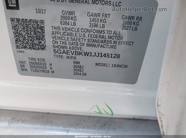 5GAEVBKW1JJ145128 2018 BUICK ENCLAVE White Engine compartment view