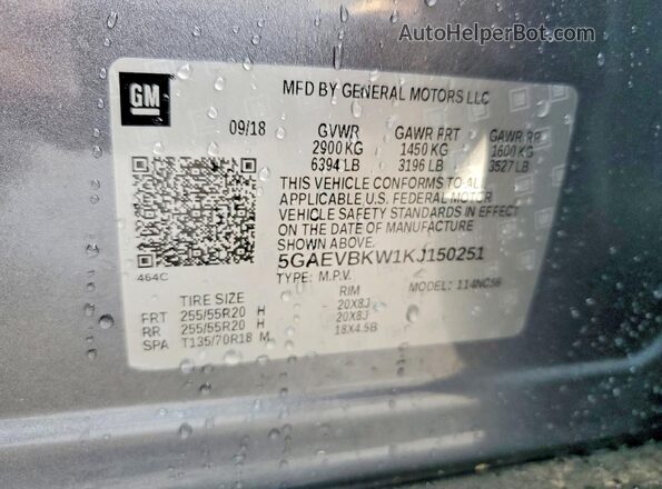 5GAEVBKW1KJ150251 2019 BUICK ENCLAVE Silver Вид наклейки з VIN-кодом