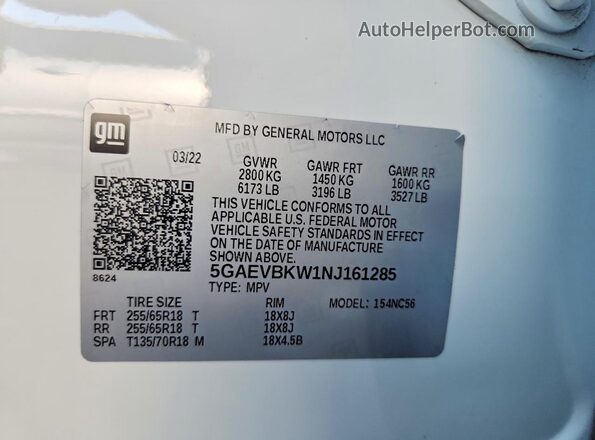 5GAEVBKW1NJ161285 2022 BUICK ENCLAVE White Widok wnętrza 360 stopni